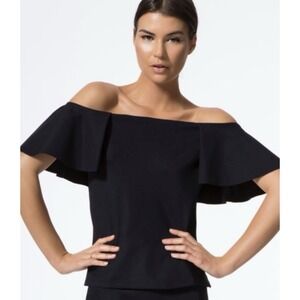 Carbon38 off the shoulder black Barcelona top With Ruffle Womens size Medium NWT